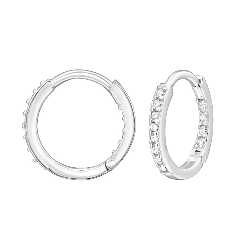Huggies 925 ezüst karikafülbevaló, cirkónia köves, 1.5 mm x 12 mm – szimpla Huggies 925 ezüst karikafülbevaló, cirkónia köves, 1.5 mm x 12 mm – szimpla