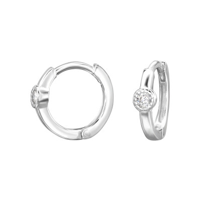 Huggies 925 ezüst karikafülbevaló, cirkónia köves, 1.2 mm x 10 mm – sima