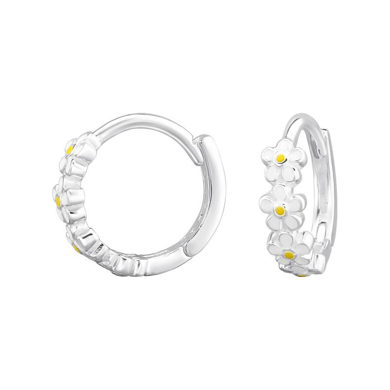 Virágos Huggies 925 ezüst karika fülbevaló, 1.4 mm x 10 mm