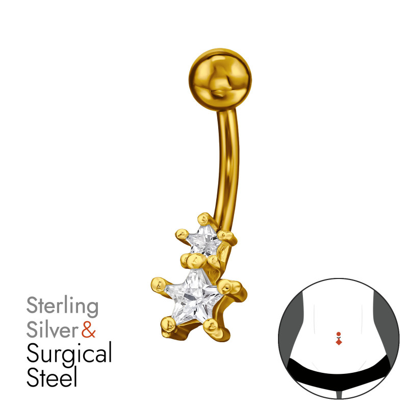 Csillag Köldök piercing - ezüst + orvosi fém, arany színű