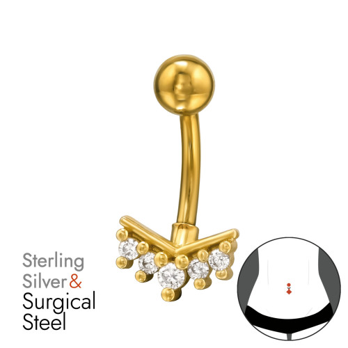 Sok Köves Köldök piercing - ezüst + orvosi fém, arany színű Sok Köves Köldök piercing - ezüst + orvosi fém, arany színű
