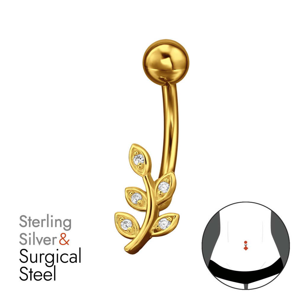 Levél Köldök piercing - ezüst + orvosi fém, arany színű