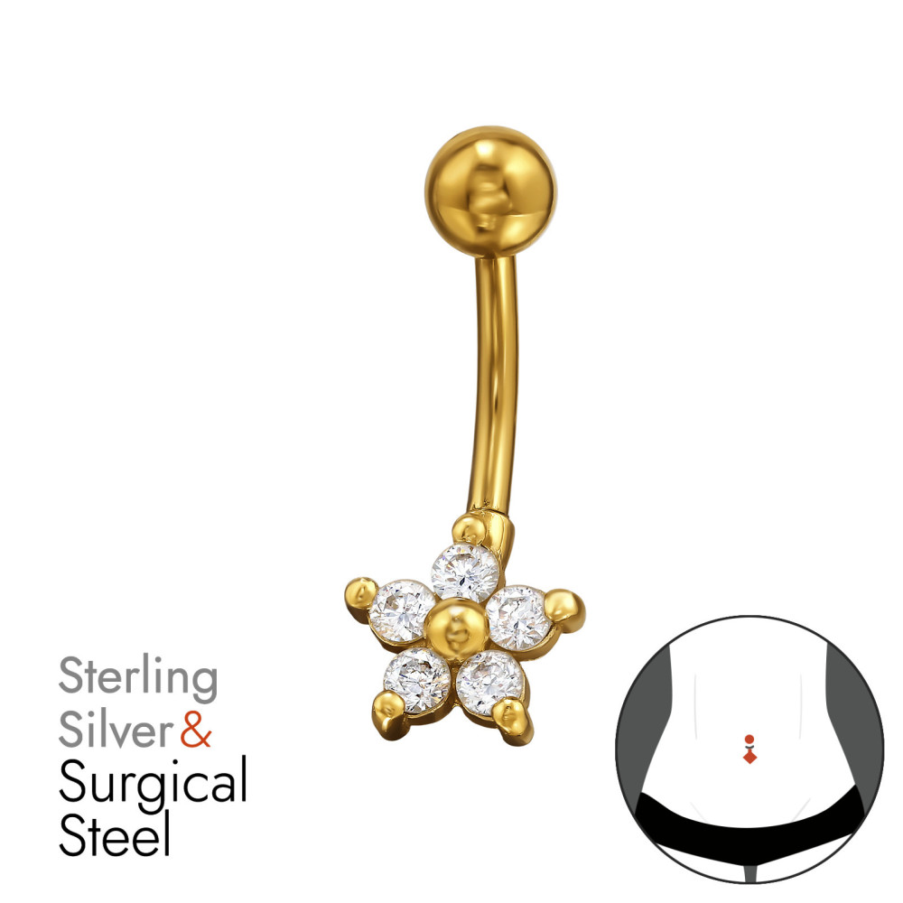 Virág Köldök piercing - ezüst + orvosi fém, arany színű Virág Köldök piercing - ezüst + orvosi fém, arany színű