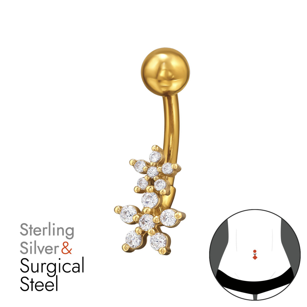 Virágos Köldök piercing - ezüst + orvosi fém, arany színű Virágos Köldök piercing - ezüst + orvosi fém, arany színű