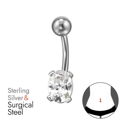 Ovális Köves Köldök piercing - ezüst + orvosi fém Ovális Köves Köldök piercing - ezüst + orvosi fém