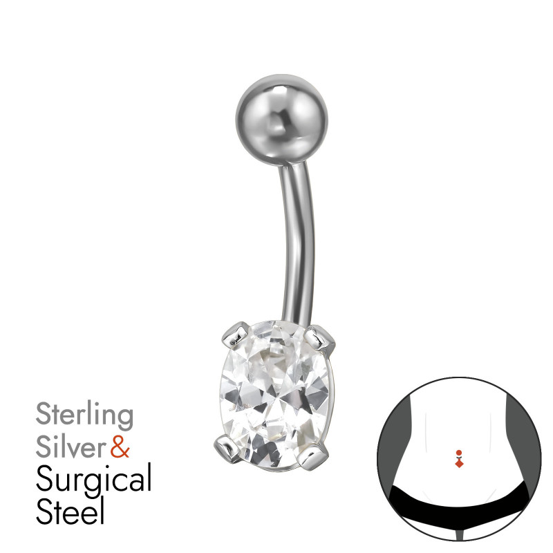 Ovális Köves Köldök piercing - ezüst + orvosi fém