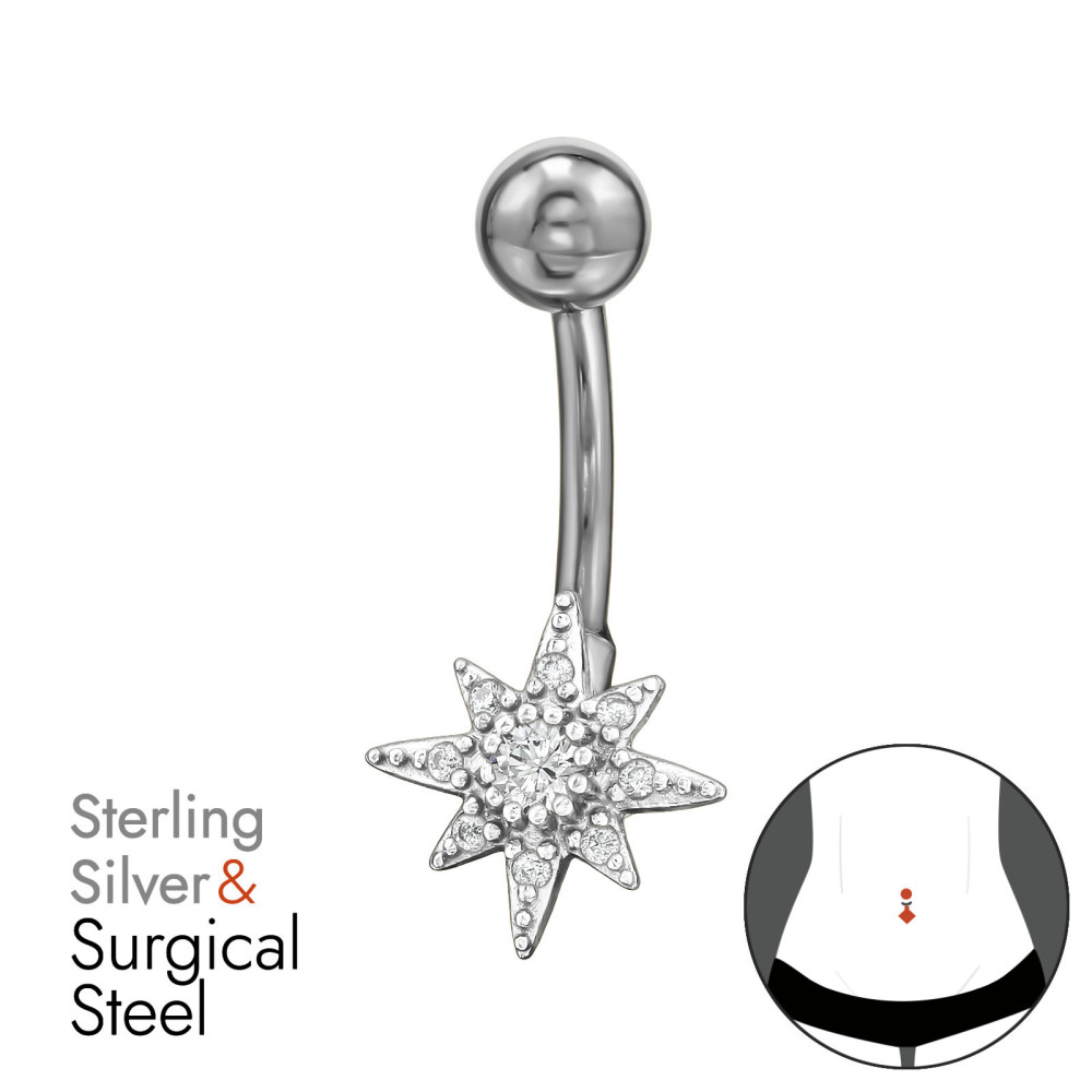Sarkcsillag ezüst piercing, köldök piercing Sarkcsillag ezüst piercing, köldök piercing