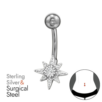 Sarkcsillag ezüst piercing, köldök piercing