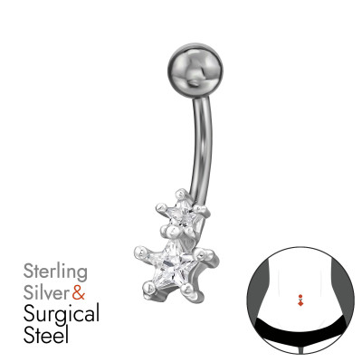 Csillag Köldök piercing - ezüst + orvosi fém