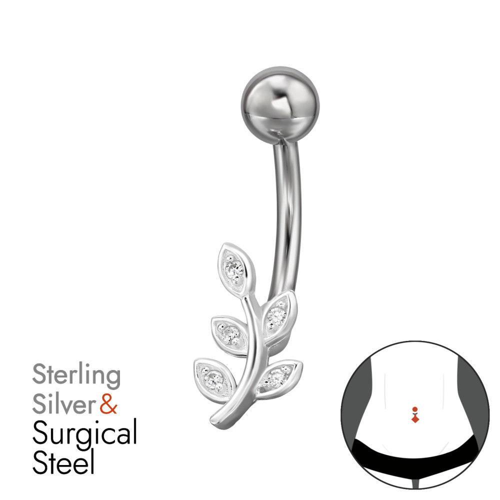 Levél Köldök piercing - ezüst + orvosi fém