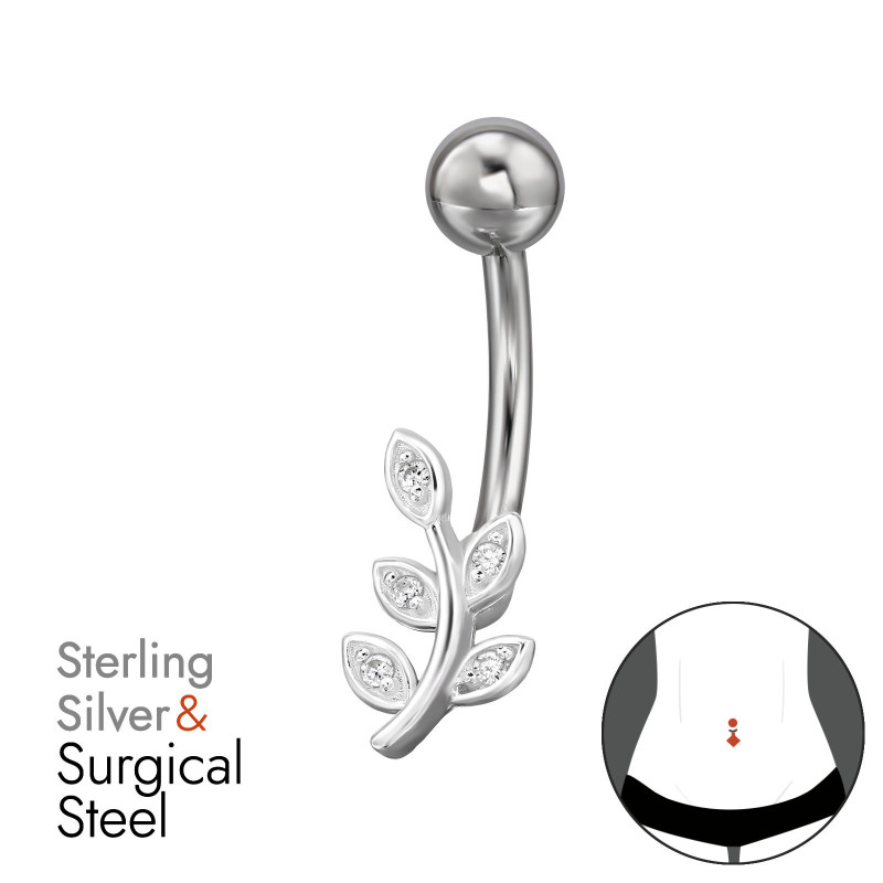 Levél Köldök piercing - ezüst + orvosi fém