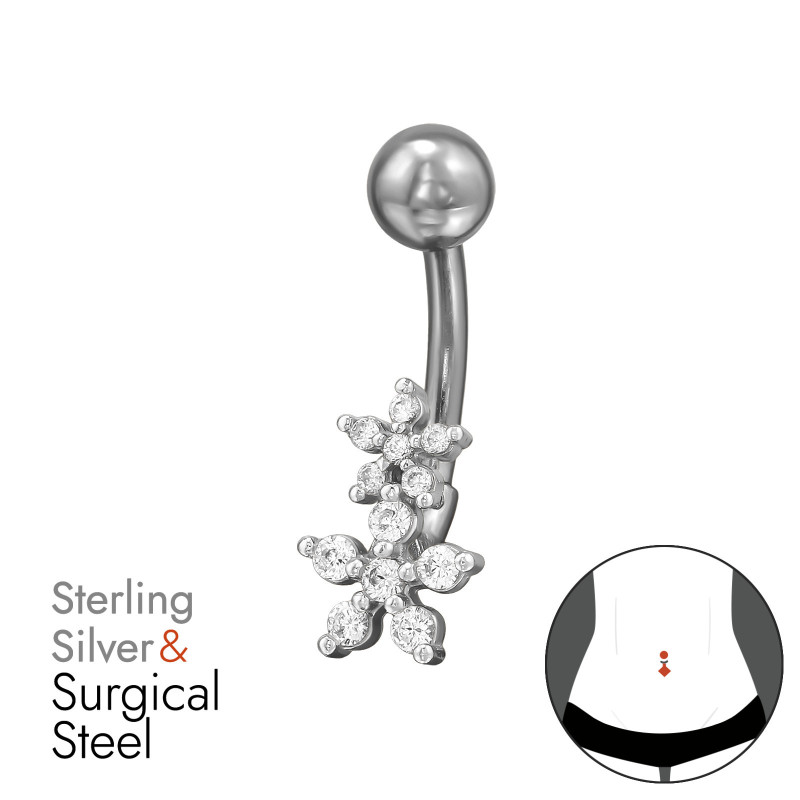 Virágos Köldök piercing - ezüst + orvosi fém
