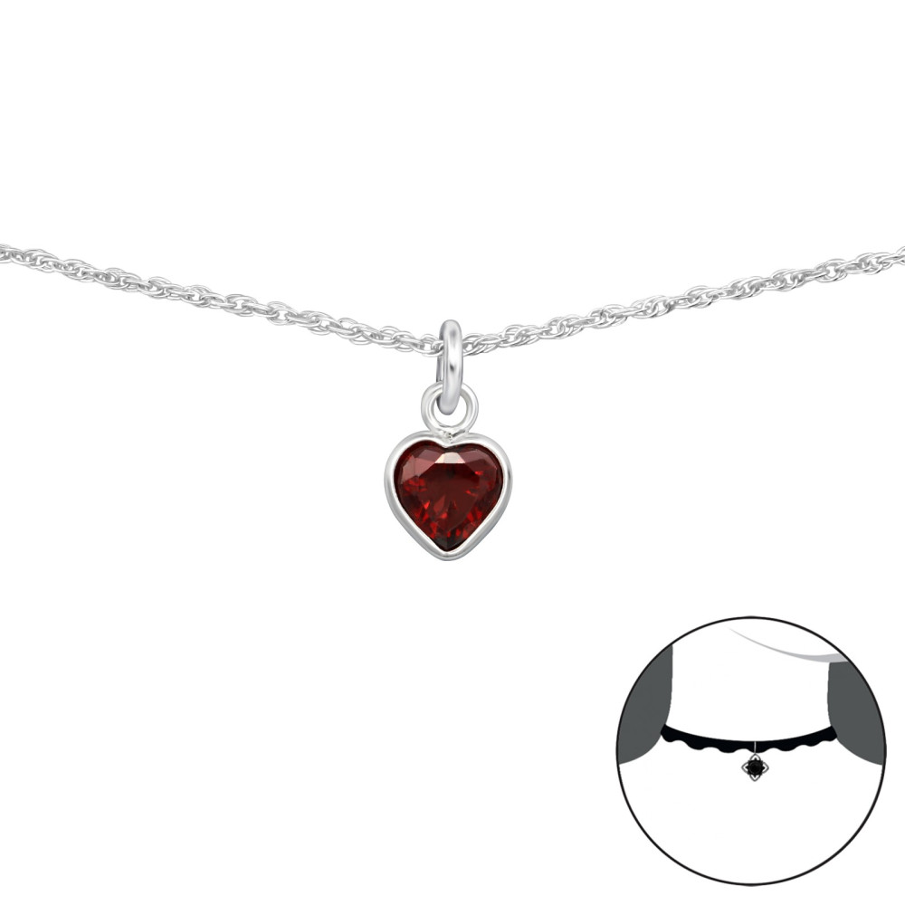 Bordó szíves ezüst chocker nyaklánc