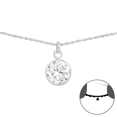 Kerek fehér cirkónia köves ezüst chocker nyaklánc