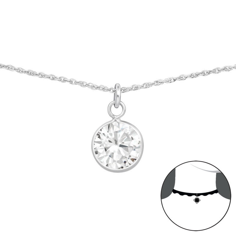 Kerek fehér cirkónia köves ezüst chocker nyaklánc