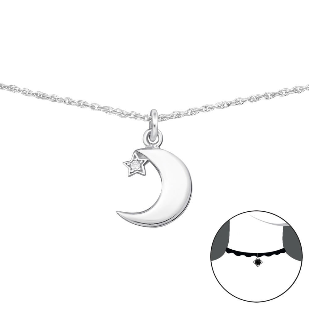 Hold és csillag ezüst chocker nyaklánc Hold és csillag ezüst chocker nyaklánc