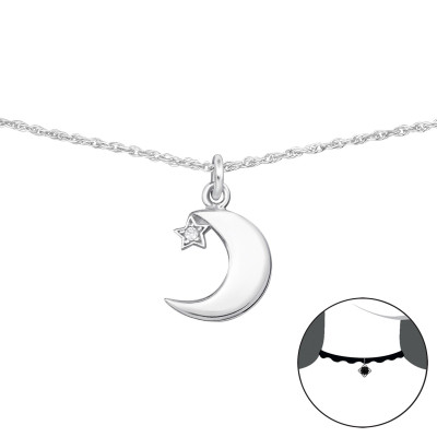 Hold és csillag ezüst chocker nyaklánc