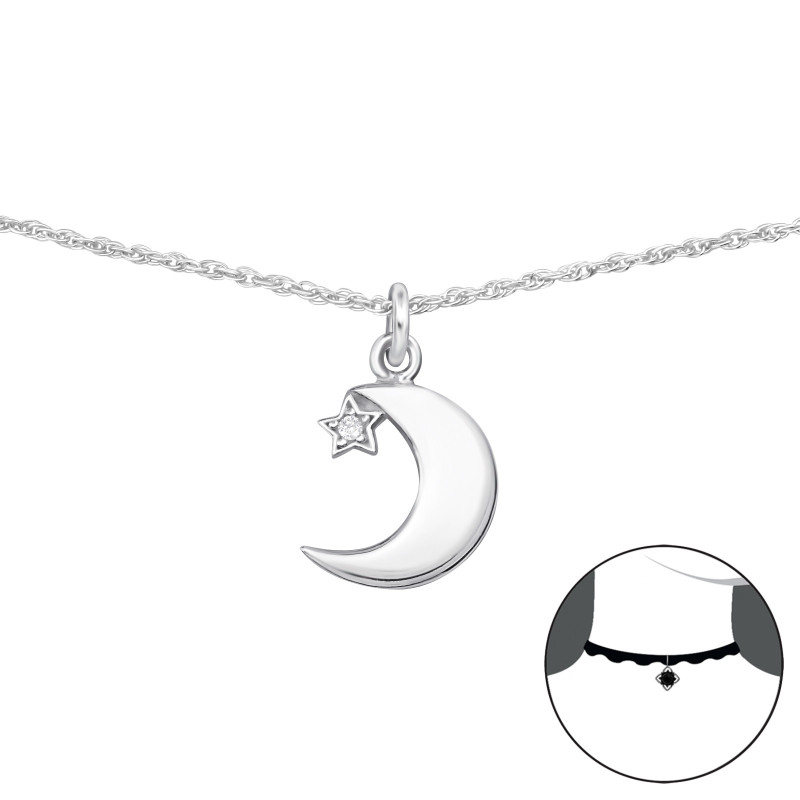 Hold és csillag ezüst chocker nyaklánc