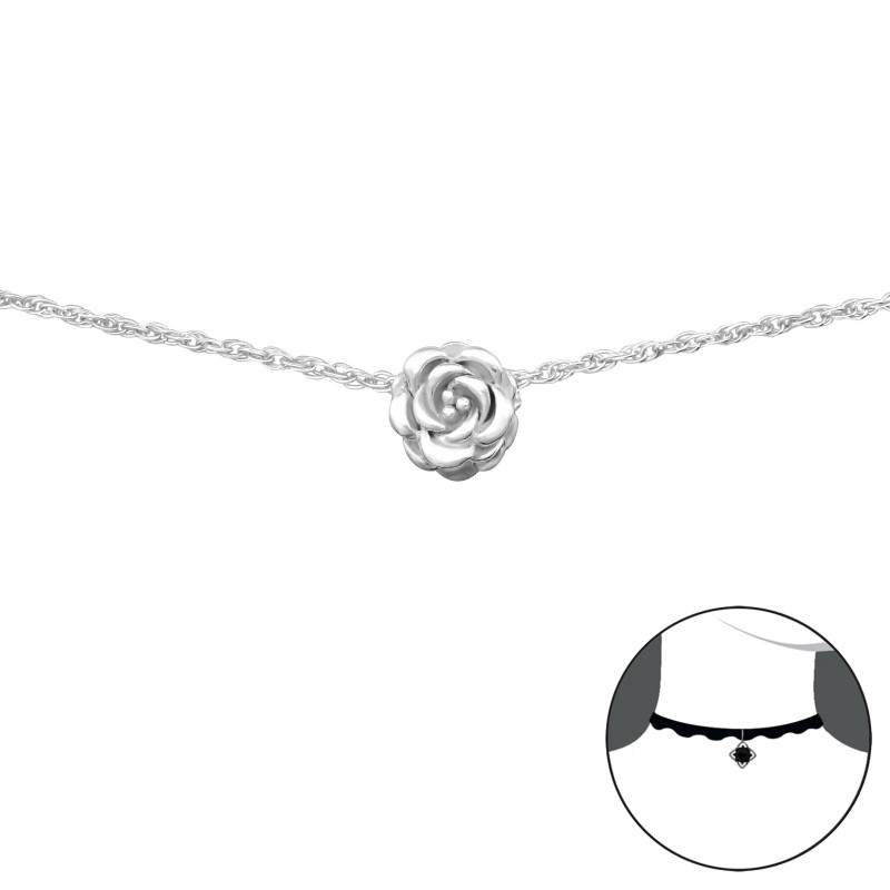 Rózsa ezüst chocker nyaklánc