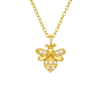 Méh fehér cirkónia köves 24k aranyozott ezüst gyerek nyaklánc