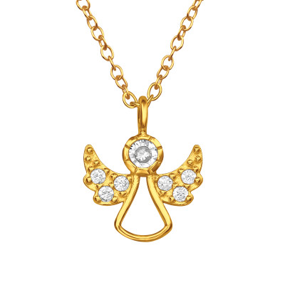Angyal cirkónia köves 24k aranyozott köves ezüst nyaklánc Angyal cirkónia köves 24k aranyozott köves ezüst nyaklánc
