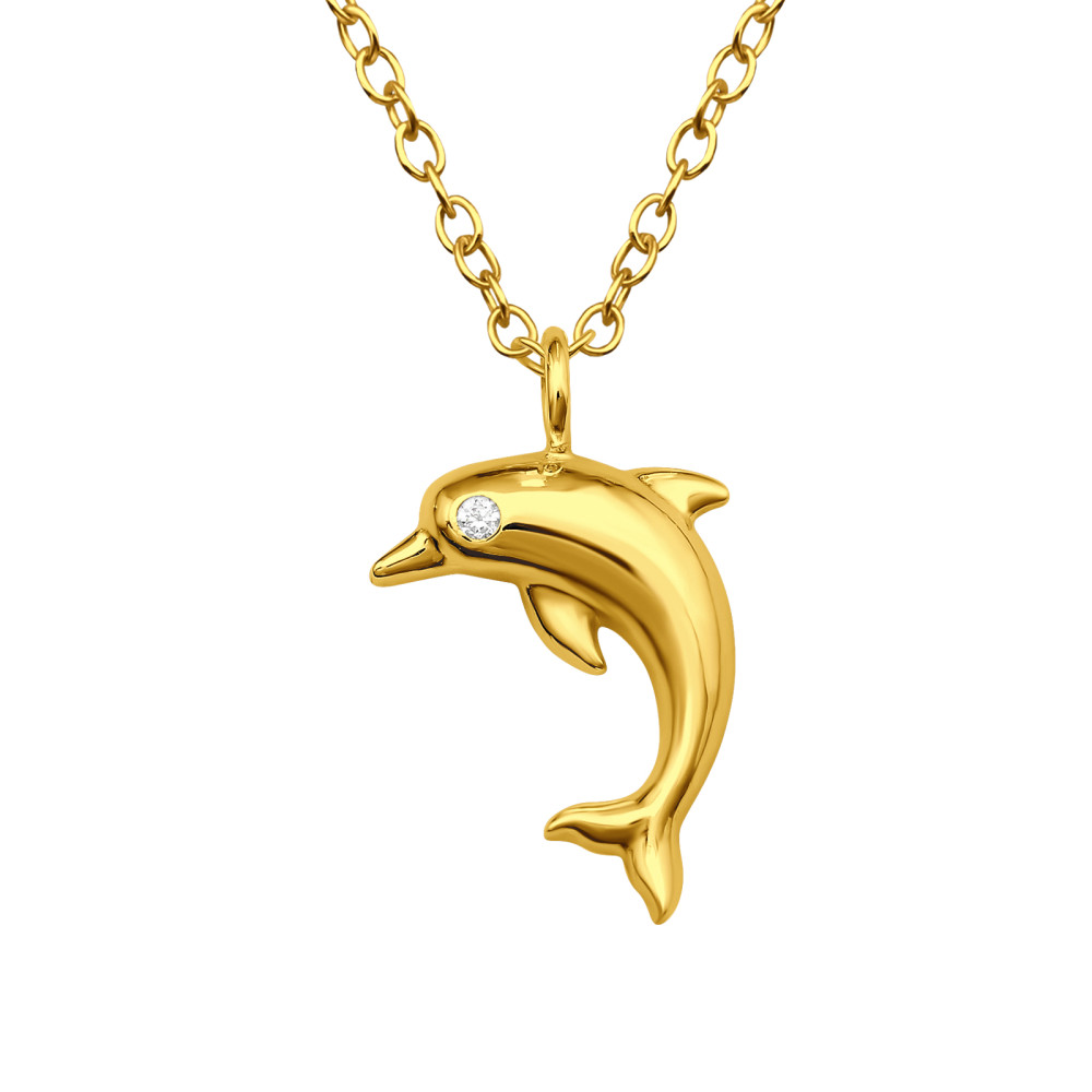 Delfin cirkónia köves 24k aranyozott ezüst nyaklánc