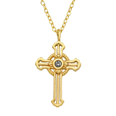 Kereszt kristály köves 24k aranyozott köves ezüst nyaklánc