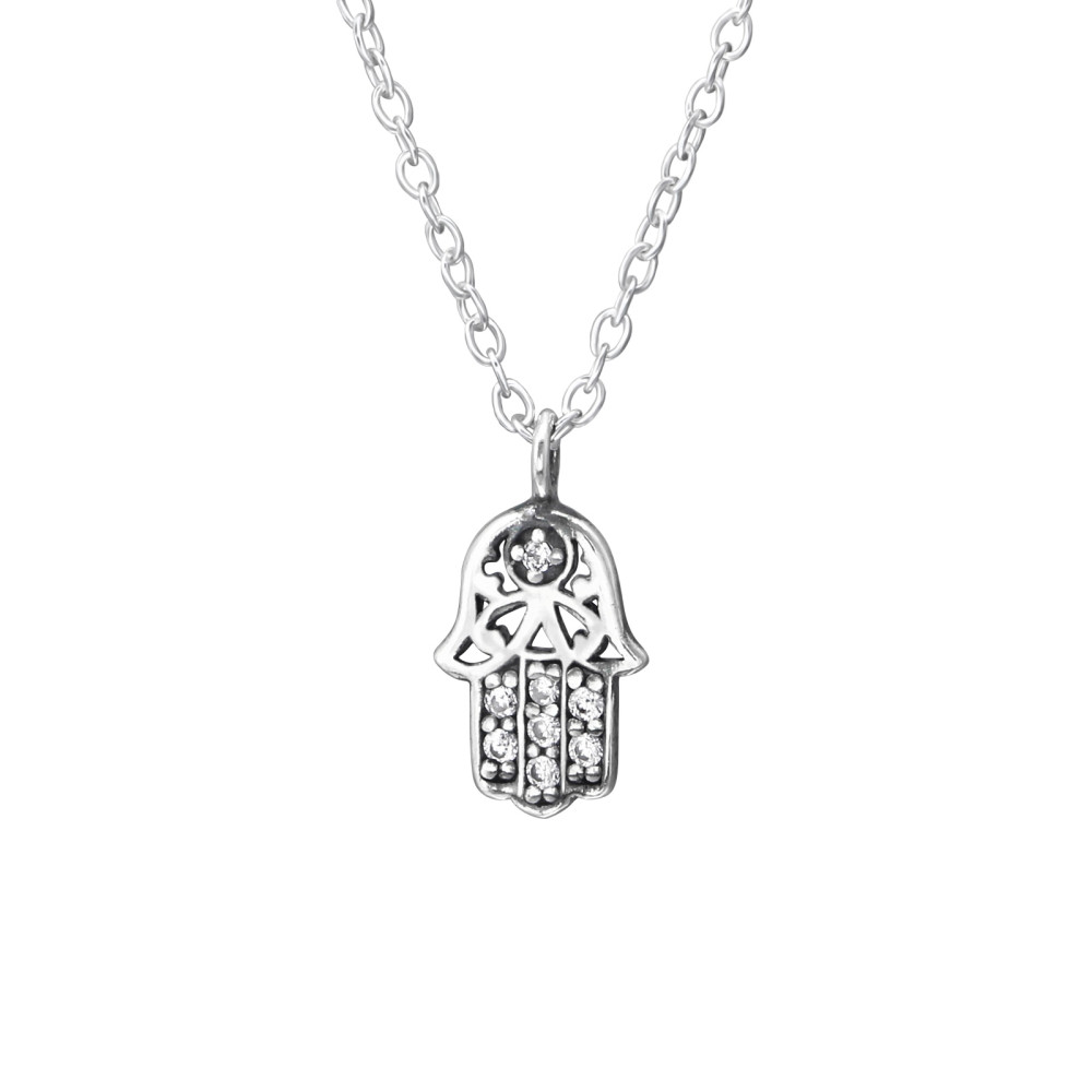 Hamsa fehér cirkónia köves ezüst nyaklánc Hamsa fehér cirkónia köves ezüst nyaklánc