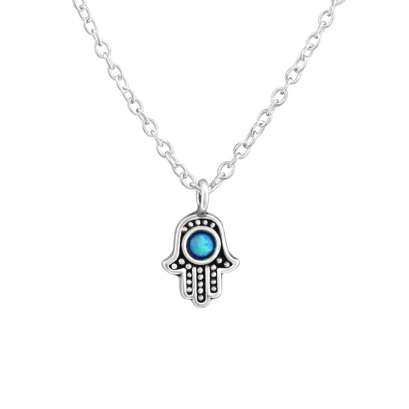 Hamsa opálos oxidált ezüst nyaklánc Hamsa opálos oxidált ezüst nyaklánc