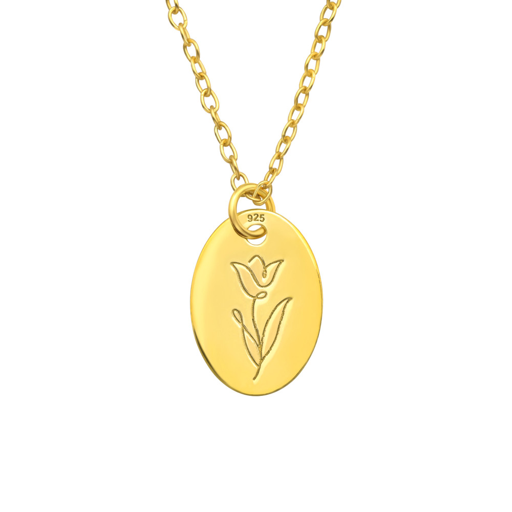 Ovális tulipán virágos 24k aranyozott ezüst nyaklánc Ovális tulipán virágos 24k aranyozott ezüst nyaklánc