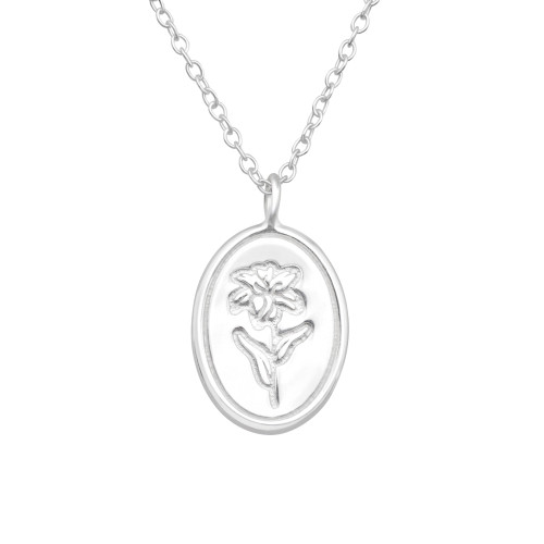Ovális tulián virágos ezüst nyaklánc