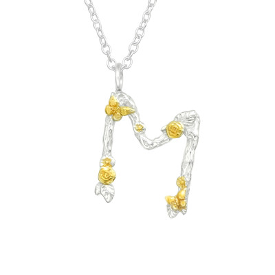 M betű monogram név 24k aranyozott ezüst nyaklánc M betű monogram név 24k aranyozott ezüst nyaklánc