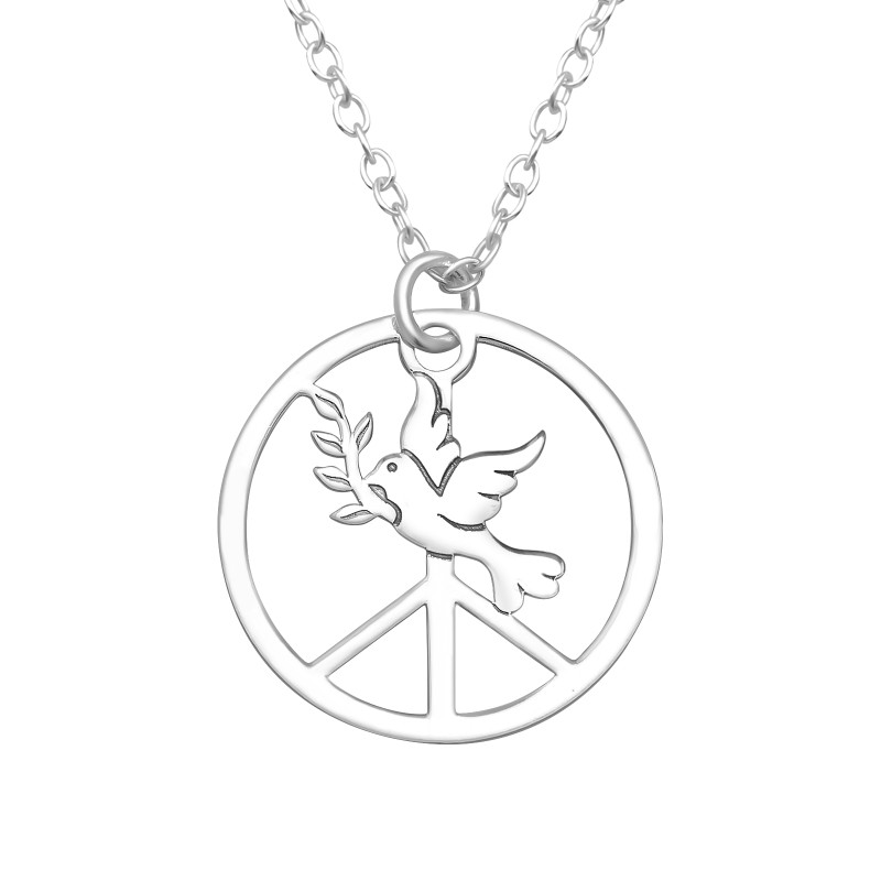 Peace jelkép béke galamb kerek ezüst nyaklánc Peace jelkép béke galamb kerek ezüst nyaklánc
